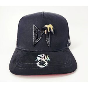 Chava Hats CT Black Snapback Cap Sloth Rhinestone Gun Skull Logo Design